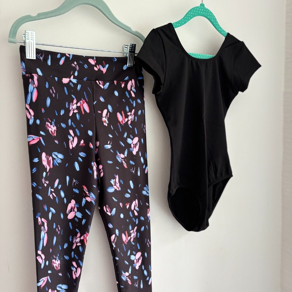 Bloch Girls Gymnastics / Ballet Set, Leggings, Short Sleeve Leotard, Sz 8-10